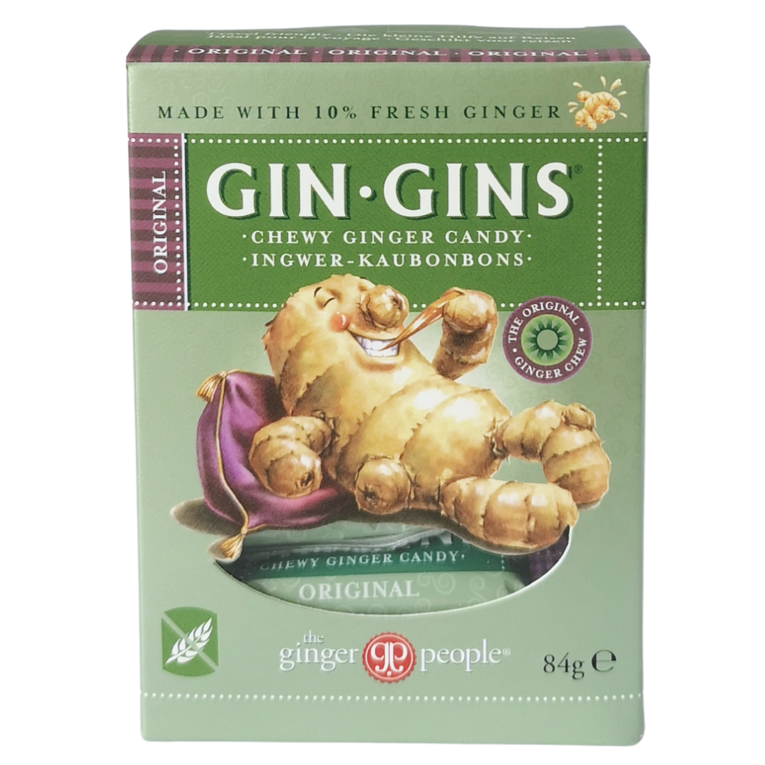 The Ginger People GIN GINS Original chewy ginger candy, anti-nausea medicine, great for tummy aches, nausea and digestion, morning sickness, motion sickness, made with fresh ginger, vegan, gluten free